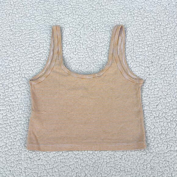 Brandy Melville Striped Crop Tank Top Yellow White Notched V Neck - Picture 2 of 5